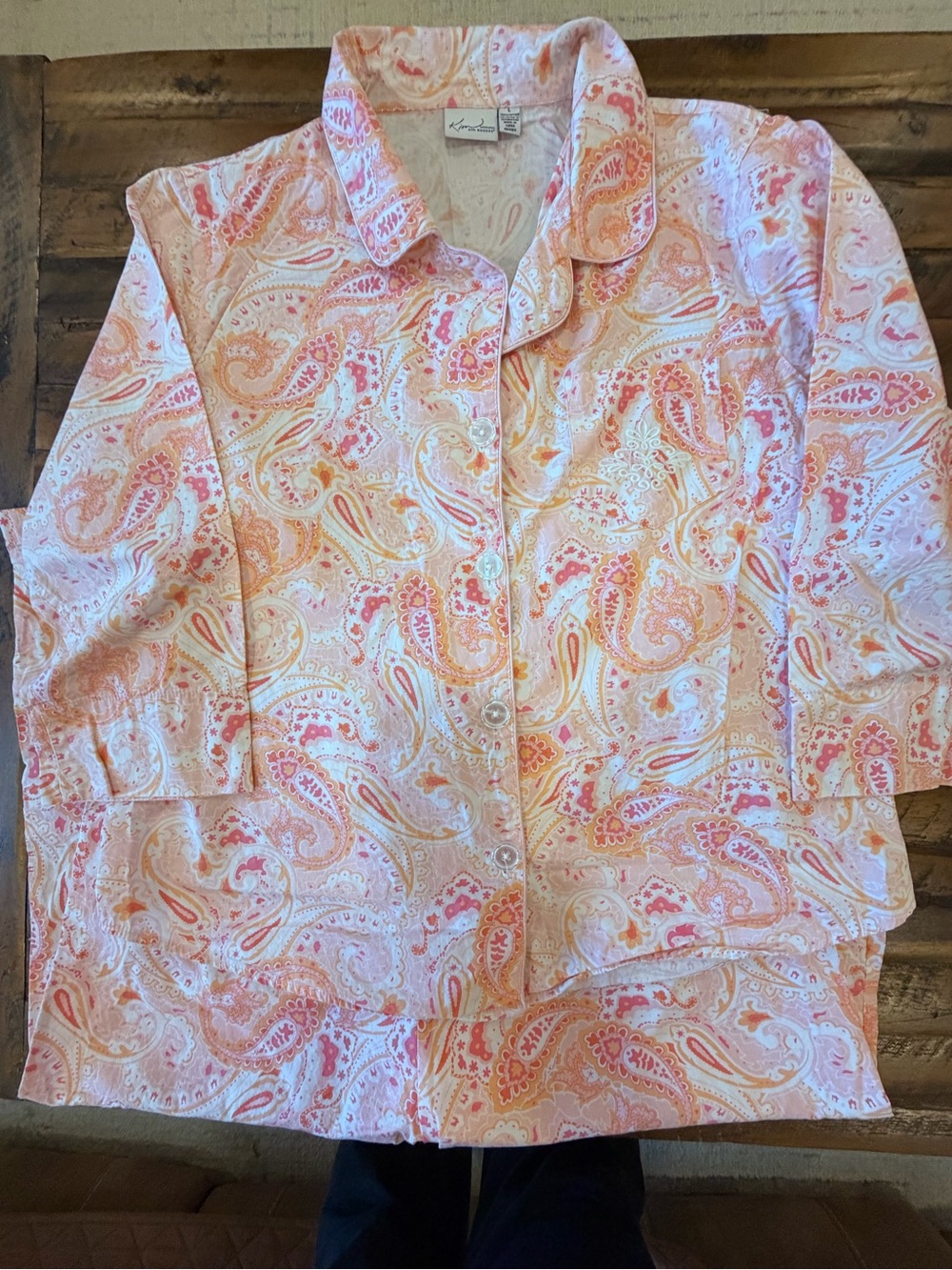 Kim Rogers Pink and Peach Paisley Button-Down Pajama Set